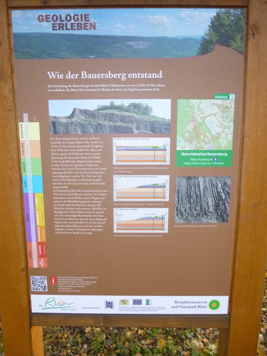 Schild: Wie der Bauersberg entstand vom Geologischen Lehrpfad am Rothsee in der Rhön